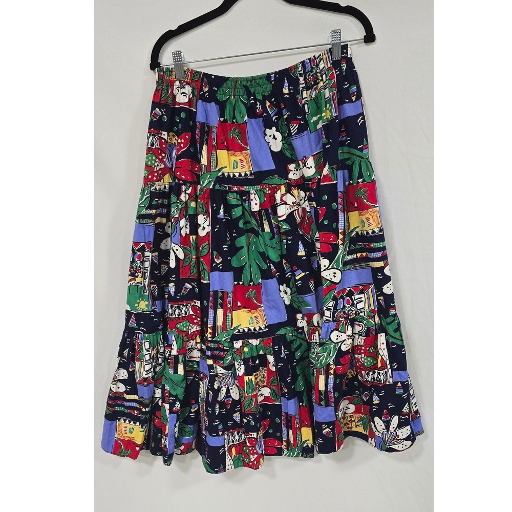 Vtg Joni-Lyn‎ of Texas midi skirt fit-n-flare women L tiered elastic waist